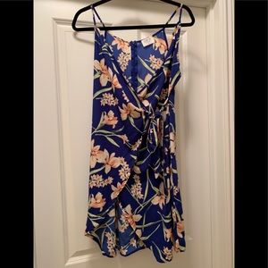Blue floral wrap dress